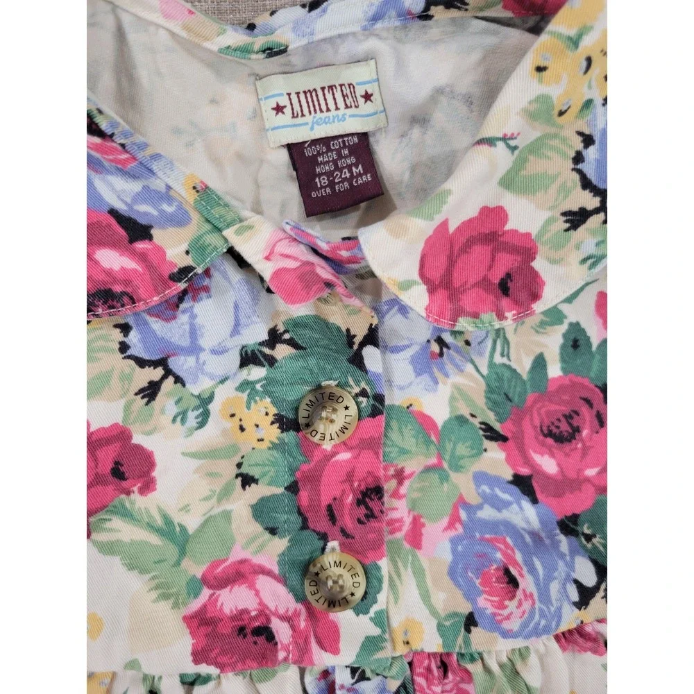 Vintage Limited Jeans Girls Floral‎ Rose Print Dress Peter Pan Collar 90s Cotton